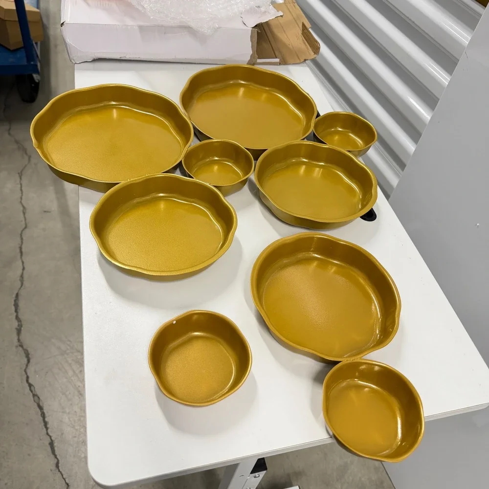9 Piece Gold Scalloped Serving Bowl Set Metallic Nesting Trays Home Decor